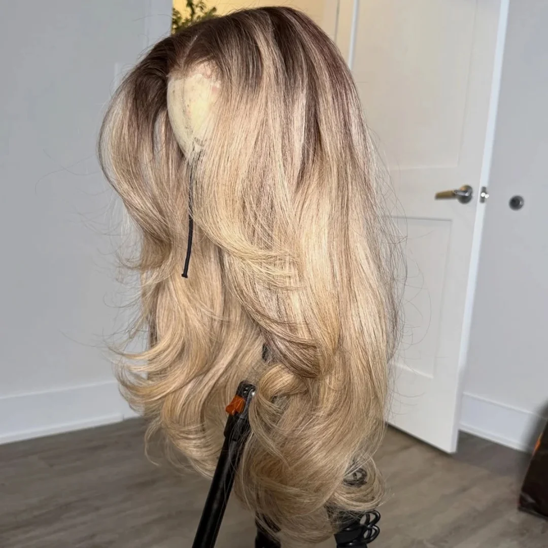 Long 24 Inch Glueless Highlight Blonde HD Lace Front Wig For Women Pre Plucked Transparent Lace Heat Resistant Daily