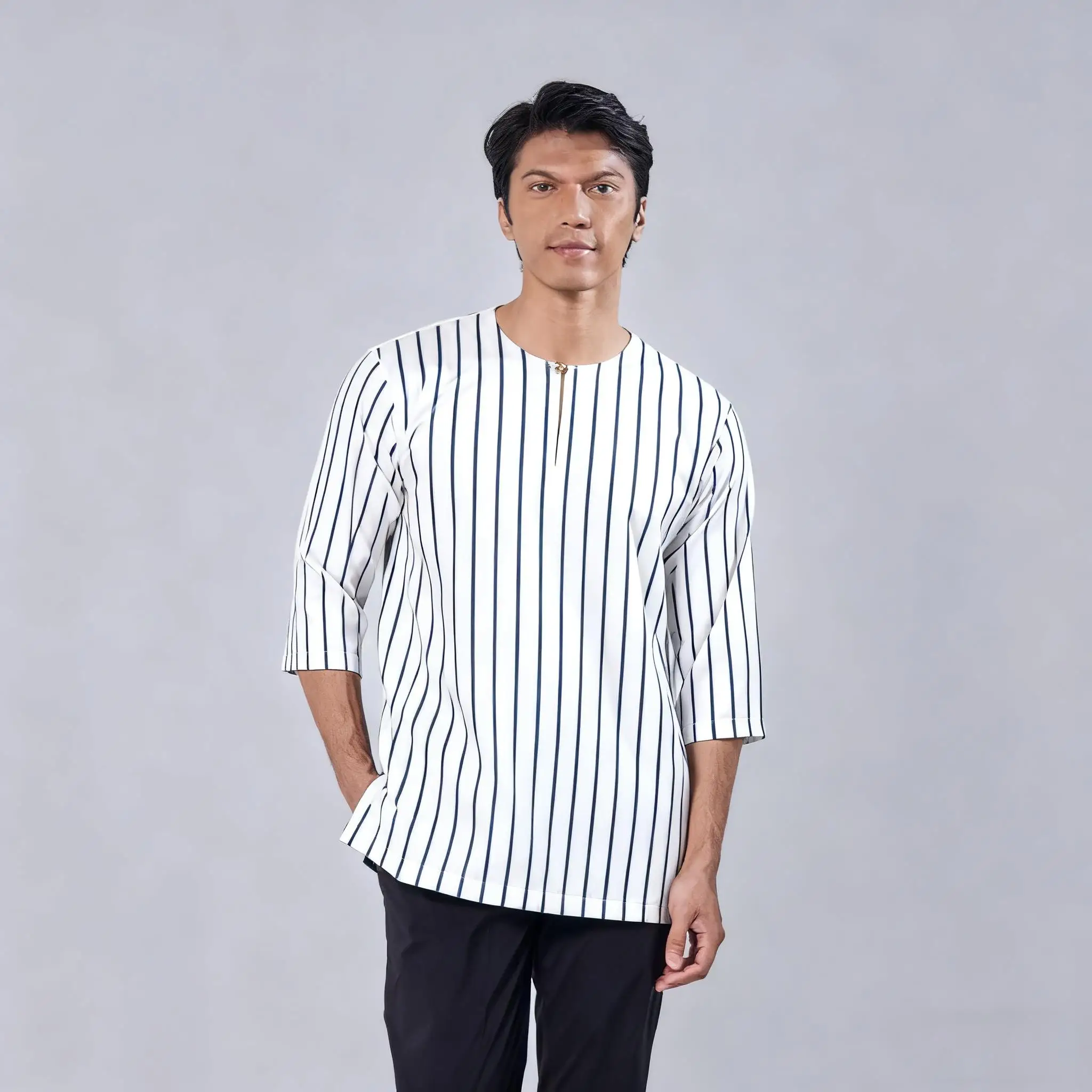 2026 عباية عربية إسلامية فاخرة غير رسمية على الطراز الوطني مطبوعة عرقية وياقة واقفة للشباب بأكمام قصيرة تي شيرت Camisa Arabe Hombre #2