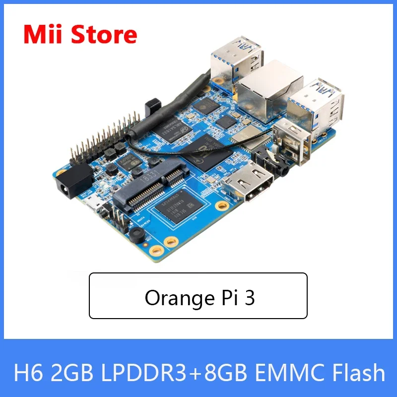 Orange Pi 3 with 2GB LPDDR3 + 8GB EMMC Flash Gigabyte Ethernet Port AP6256 WIFI BT5.0 4*USB3.0 Support Android 7