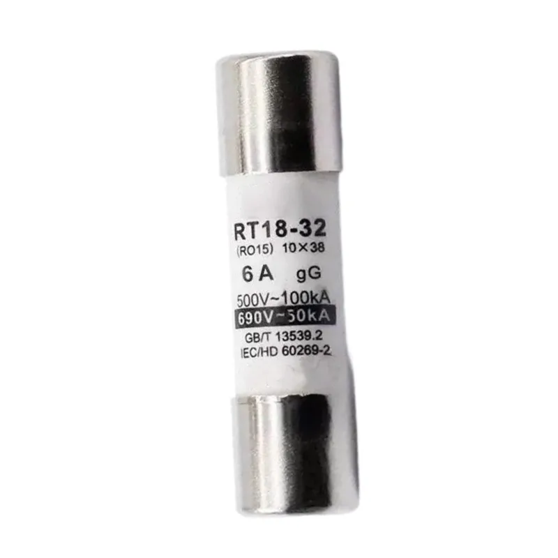 A36T-For Industrial Applications 5 Pcs 6A Fuse GG Cylindrical Design 10X38mm 100Ka Fuse Capacity