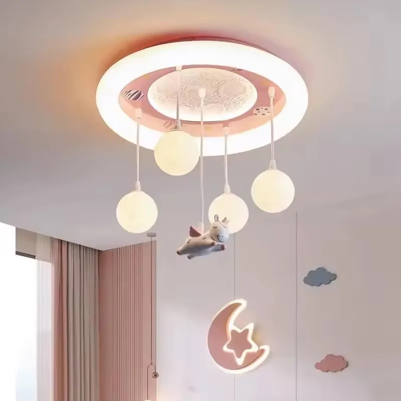 Princess Room Unicorn Ceiling Lamp Remote Control Optional Dimming LED Pink Ceiling Chandelier for Bedroom Nursery Room Girl Kid