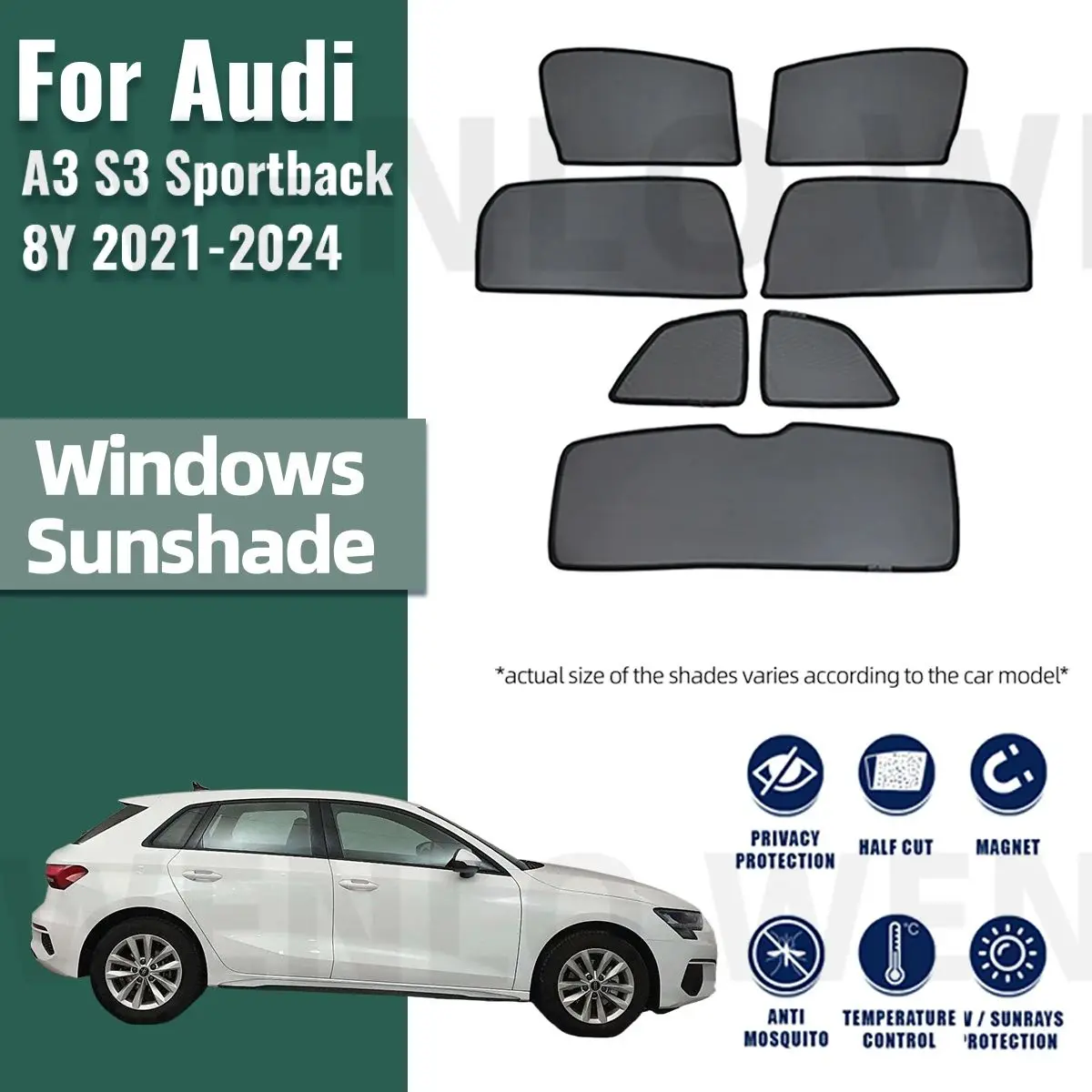 

For Audi A3 S3 Hatchback Sportback 8Y 2021-2025 Car Window Sunshade Windshield Uv Protection Auto Curtain Sun Shade Net Mesh