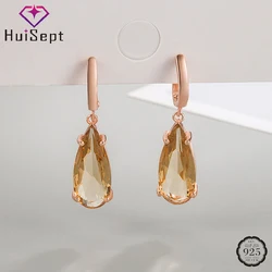 HuiSept Trendy Women Earrings 925 Silver Jewelry with Citrine Gemstone Water Drop Shape Ear Accessories for Wedding Party Gift