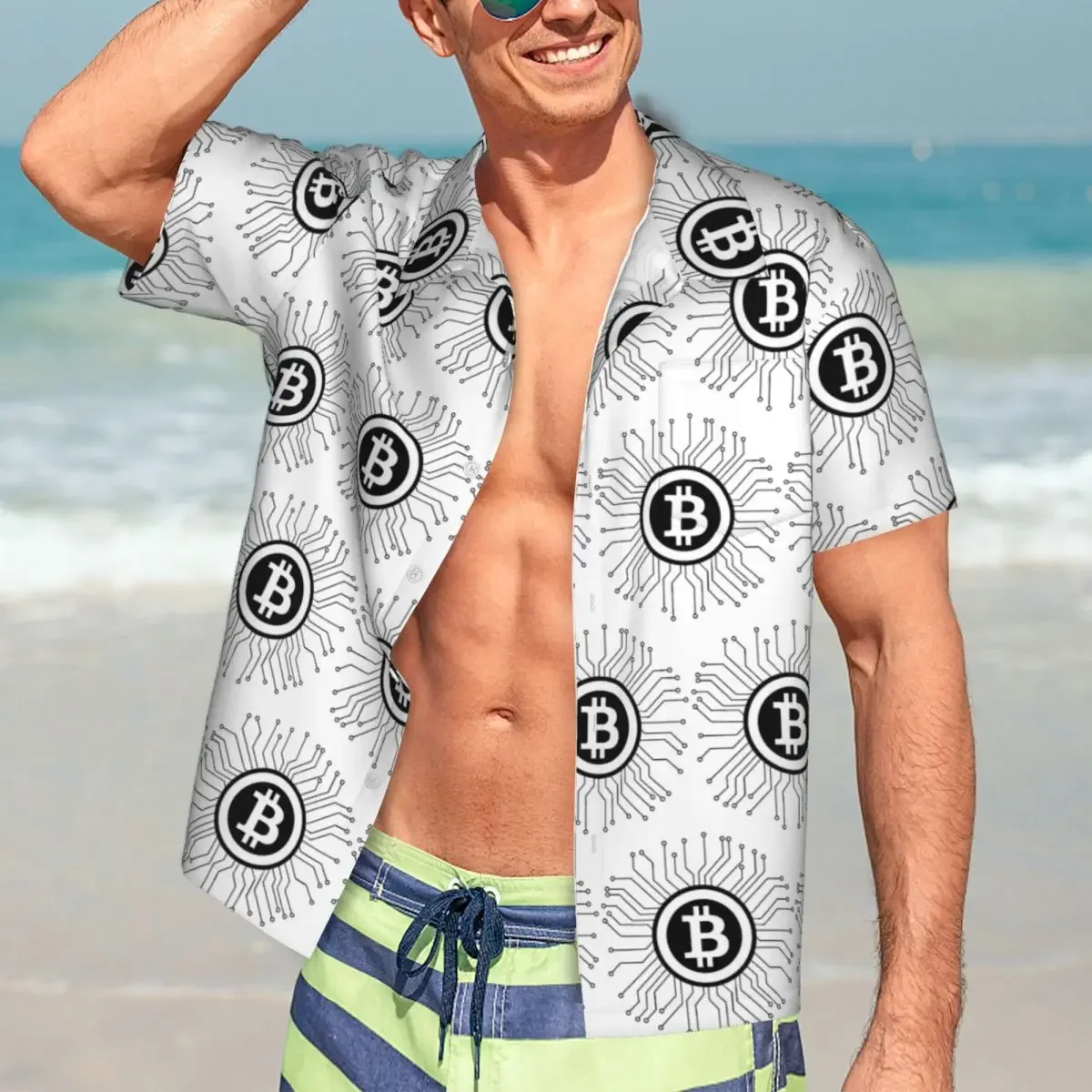 Bitcoin BTC Crypto Currency Hawaiian Shirts Fashion Men Short Sleeve Shirt for Summer Beach Men's Lapel Tops
