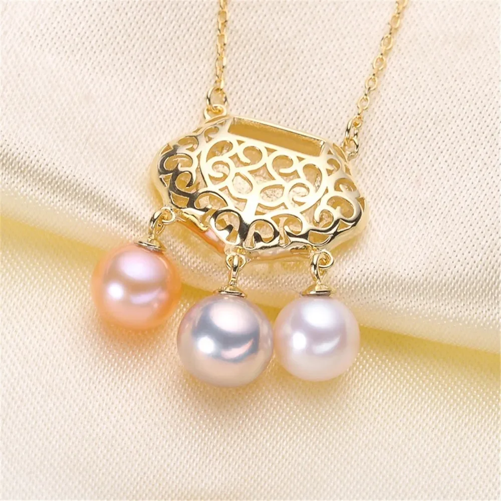 

DIY Pearl Accessories S925 Silver Chain Safe Lock Pearl Jade Pendant with Chain Fit 7-9mm Oval Beads L144