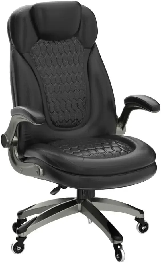 Executive Office Chair-Ergonomic Computer Desk Chair, High Back Leather Chair with Padded Flip-up Arms, Swivel Home Office Chair