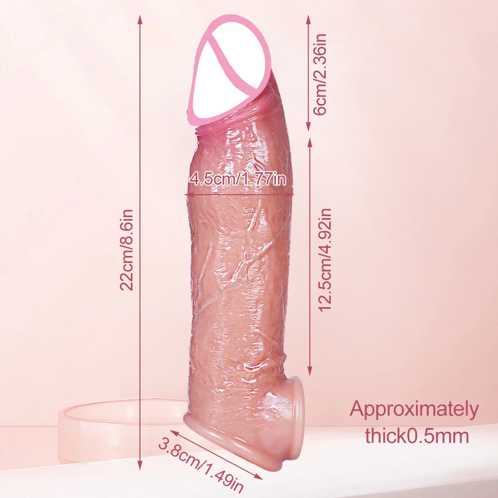 Soft Silicone Condom Enlargement Penis Sleeve Realistic Penis Extender Sex Toys for Men Sexual Tools Reusable Condom Cock Sleeve