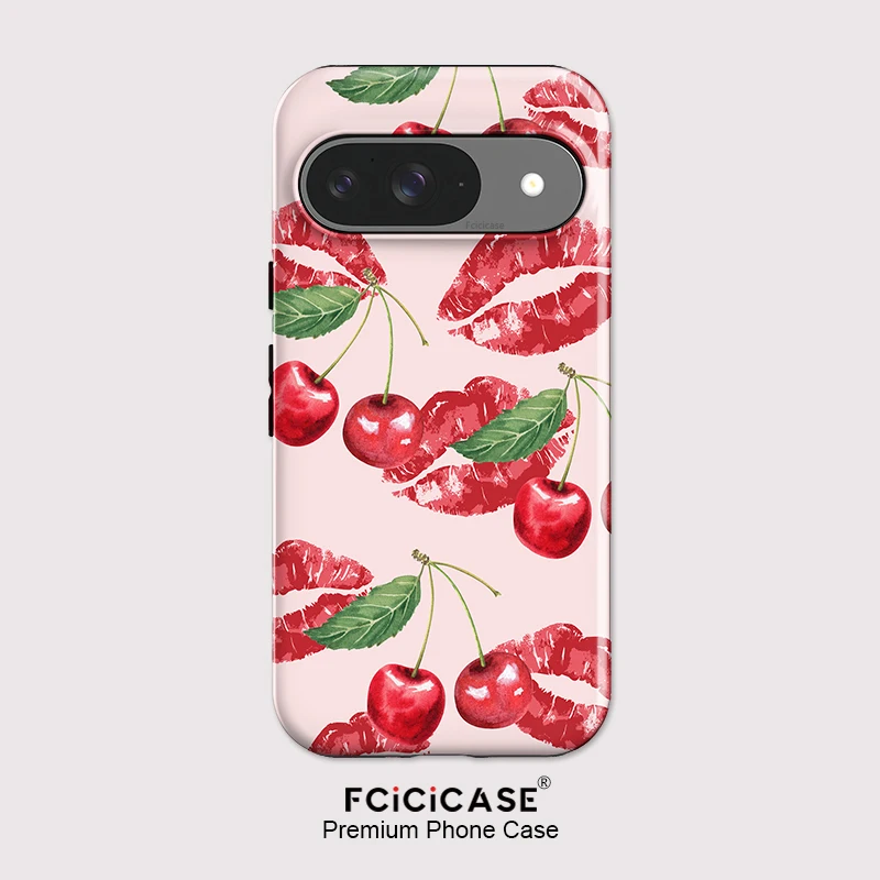 Fcicicase Anti-knock Phone Case For Google Pixel 9 8 10 Pro 7A 8A 10A 10 9 Pro XL Red Kiss Lips Cherry Pattern Shockproof Cover