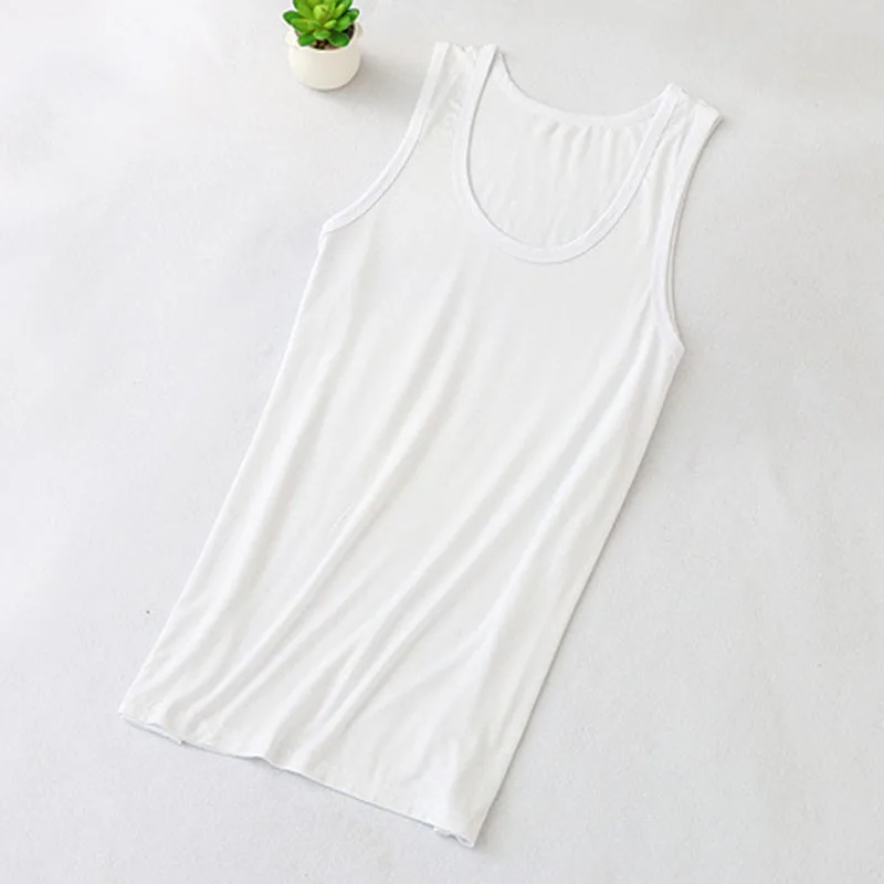 Summer Thin Homewear Round Neck Sleep Tops Solid Color Home Clothes Casual Loose Nightwear Men Sleeveless Modal Sleepwear