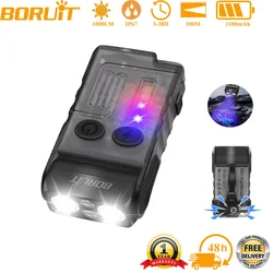 BORUiT V20 EDC Keychain Flashlight Portable Mini Torch Type-C Rechargeable Work Light With Magnet Clip Camping Pocket Lantern