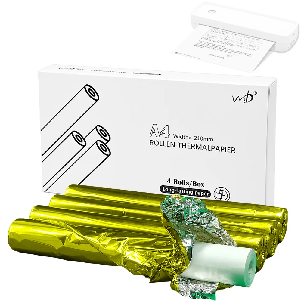 

4 шт. долговечных рулонов термобумаги для термопринтеров A80, A81, D210, устойчивые к выцветанию, без BPA, для портативных принтеров формата A4, ширина 210 мм