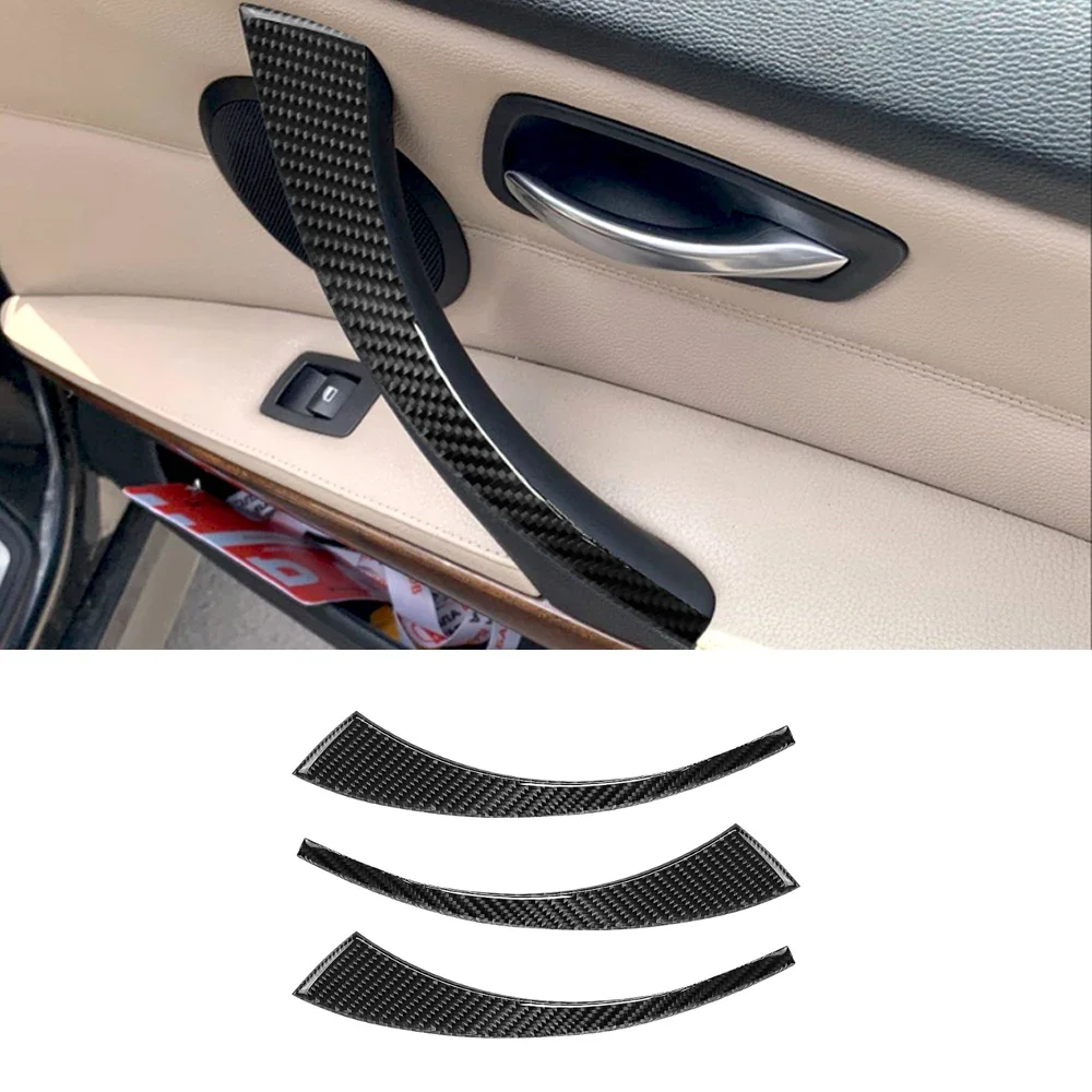 

Car Interior Door Handle Sticker For BMW E90 3 Series 2005-2012 3Pcs Real Carbon Fibre Car Styling Accessories Decoration
