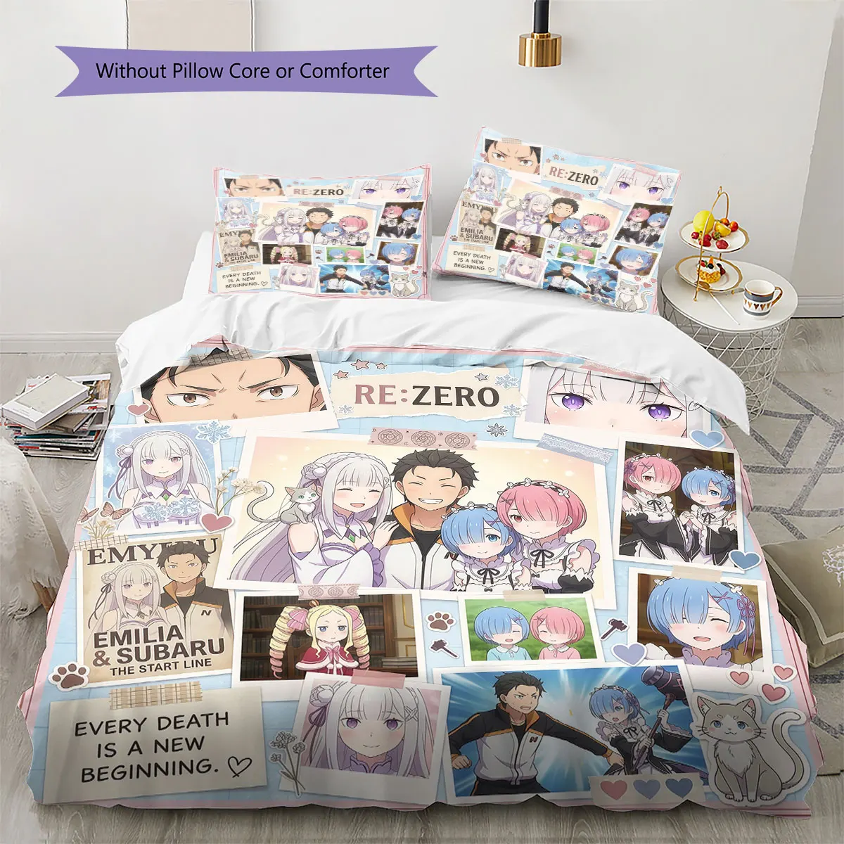 Re Zero Soft Duvet Cover Child's Bedding Set,Extra Large Size Christmas Gifts Various Sizes Available -HE118