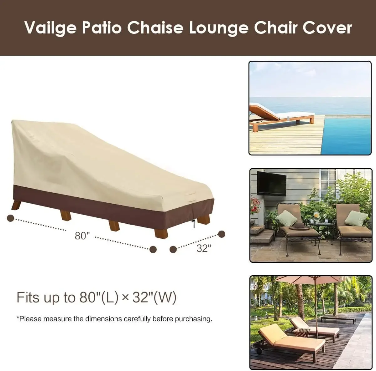 Waterproof Patio Chaise Lounge Cover, 600D Heavy Duty Outdoor Lounge Chair Covers,UV Resistant Patio Furniture Covers