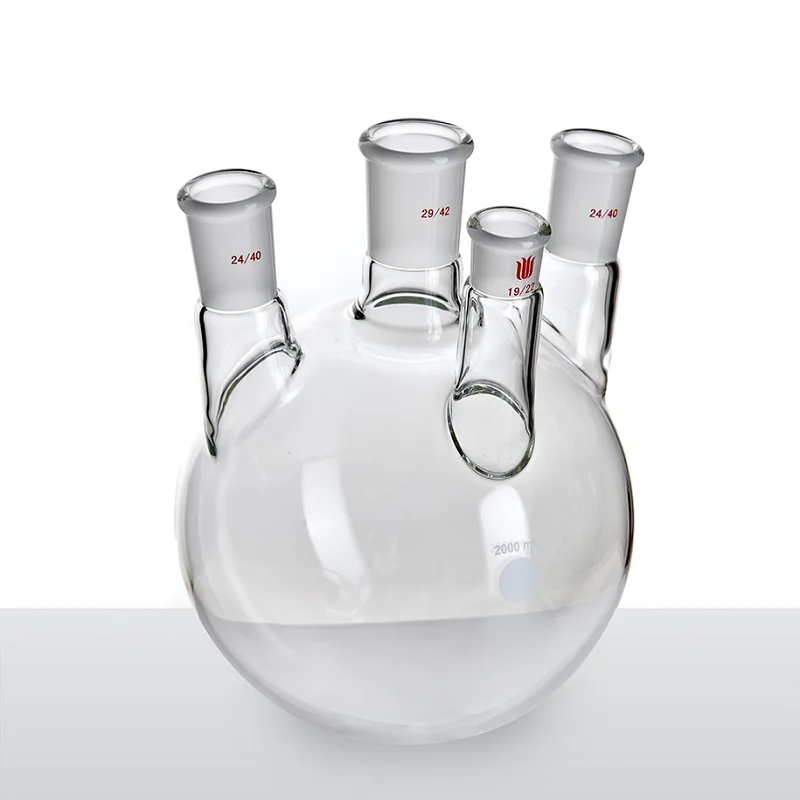 SYNTHWARE-botella de ángulo pequeño de pared gruesa, frasco de cuatro cuellos, forma de ángulo pequeño, 2000mL, vidrio de borosilicato, F21