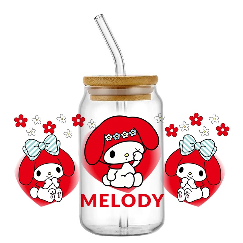 Miniso 3D Cartoon Melody UV DTF Sticker for Glass Cups Can Wrap Transfer Decals Sticker Custom Labels DIY Logo Selfadhesive