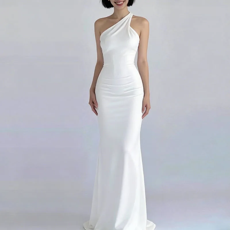 Sexy schulterfreies Abendkleid mit Schleifenband, Frühjahrskollektion, einfarbig, hohe Taille, schlankmachendes Bankett- und Partykleid für Damen, elegant