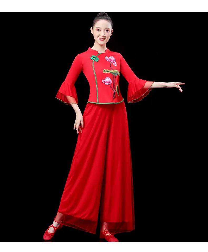 Ensemble de vêtements de danse carrée pour femmes, style chinois, fluide, classique, jupe, femme, adulte