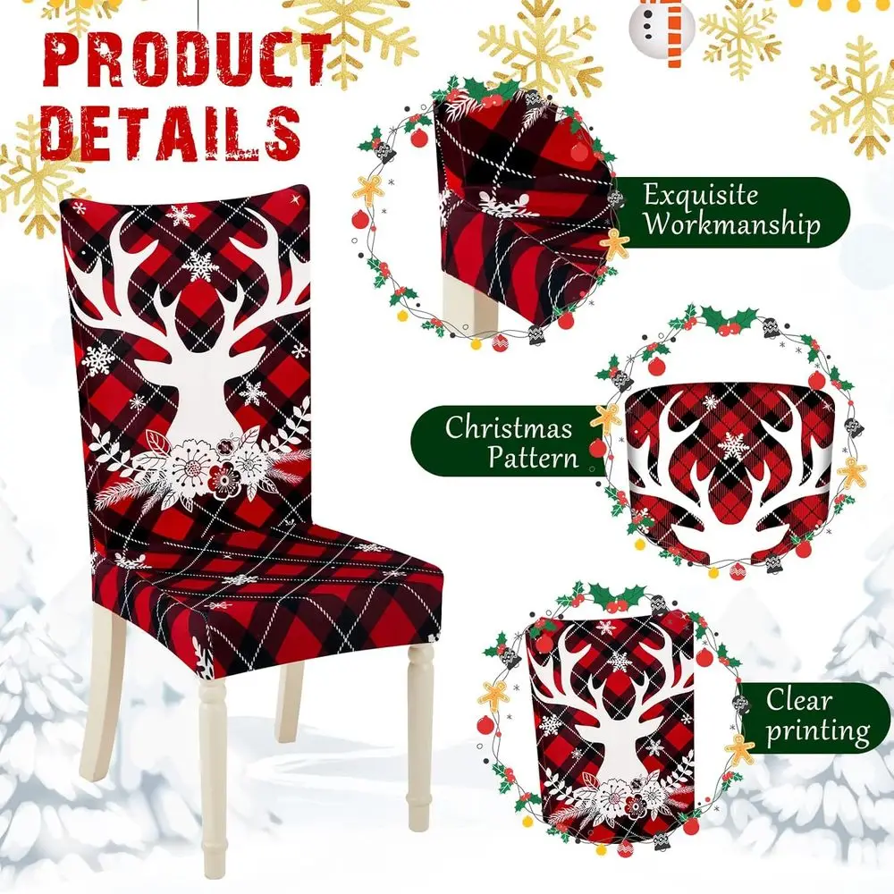 أغطية كراسي عيد الميلاد المطاطية مع سانتا ورقائق الثلج ورجل الثلج لحماية غرفة الطعام الاحتفالية