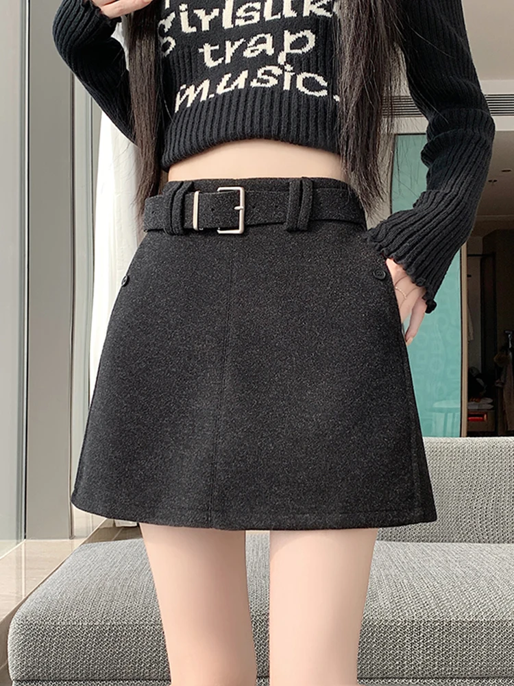 

Корейская шерстяная юбка для женщин, осенне-зимняя, модная, с высокой талией, облегающая, А-силуэт, юбка-карандаш, трендовая юбка для девушек