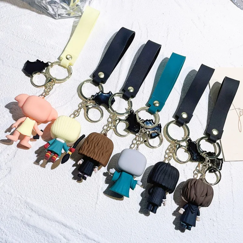 Harry Potter PVC Keychain Cute 3D Figures Harry Hermione Voldemort Malfoy Snape Dobby Key Ring Fans Bag Car Pendant Gift view 3