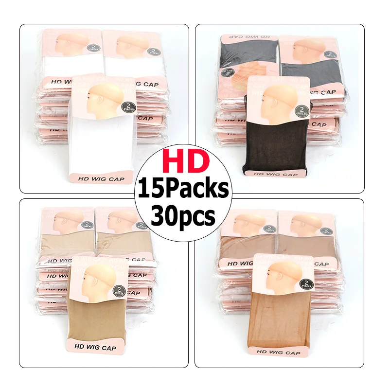 Thin HD Wig Cap - Wholesale 30Pcs 15Packs - Transparent Invisible Sheer Wig Cap HD - Wig Accessories - Black White Brown Beige