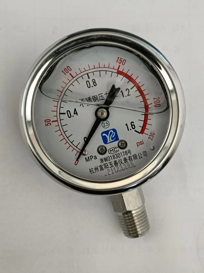 Customized YN60B 304 stainless steel shock-resistant pressure gauge 0-1/1.6/2.5/4mpa steam boiler high temperature gauge Y60BF