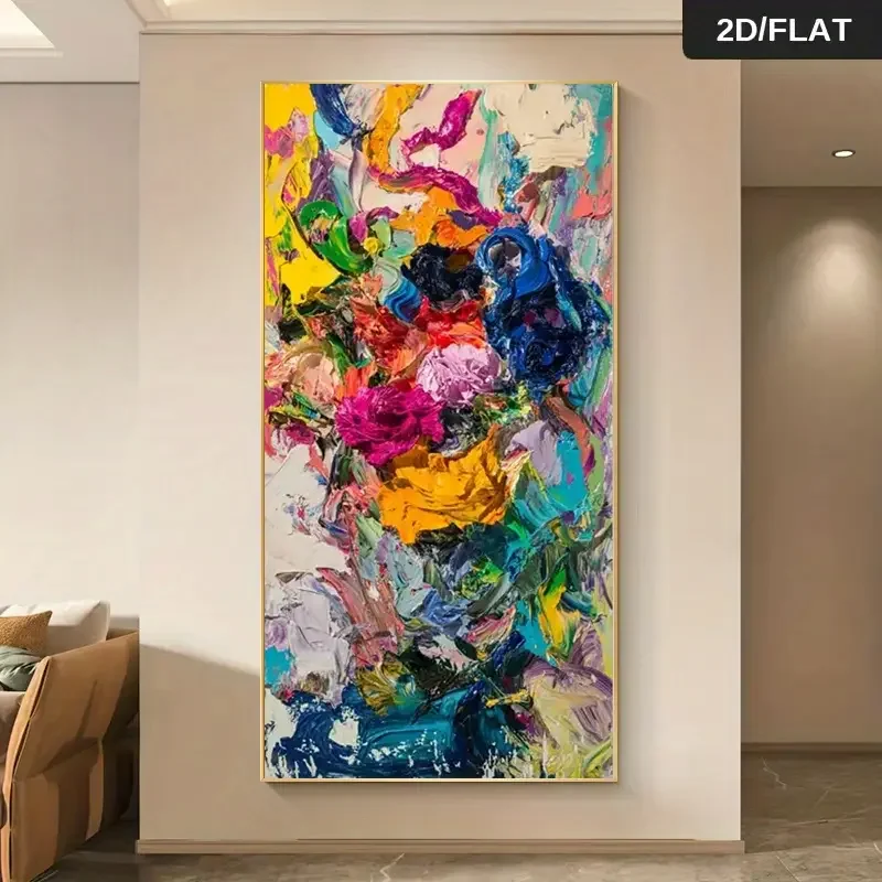 1pc 27.56x55.12in Frameless Modern Abstract Expressionism Canvas Art Print - Vibrant Colorful Chaos Wall Decor for Living Room &