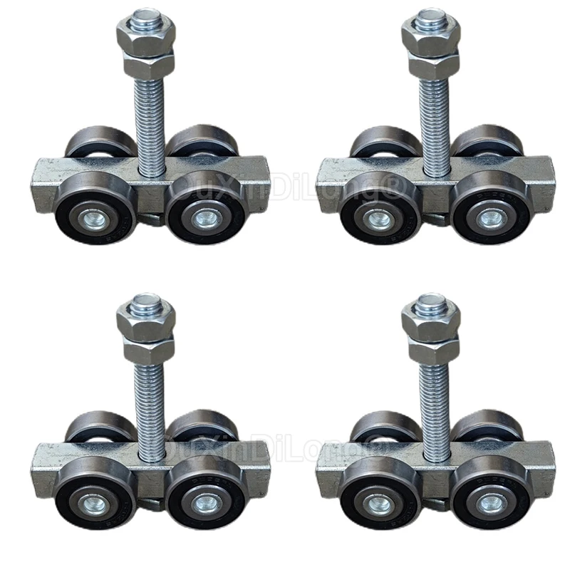 

4 шт. сверхмощные 4-колесные рельсовые подвесные тележки раздвижные рельсовые ролики подвесные дверные колесные подшипники 400 кг концевой подвесной шкив GF1421