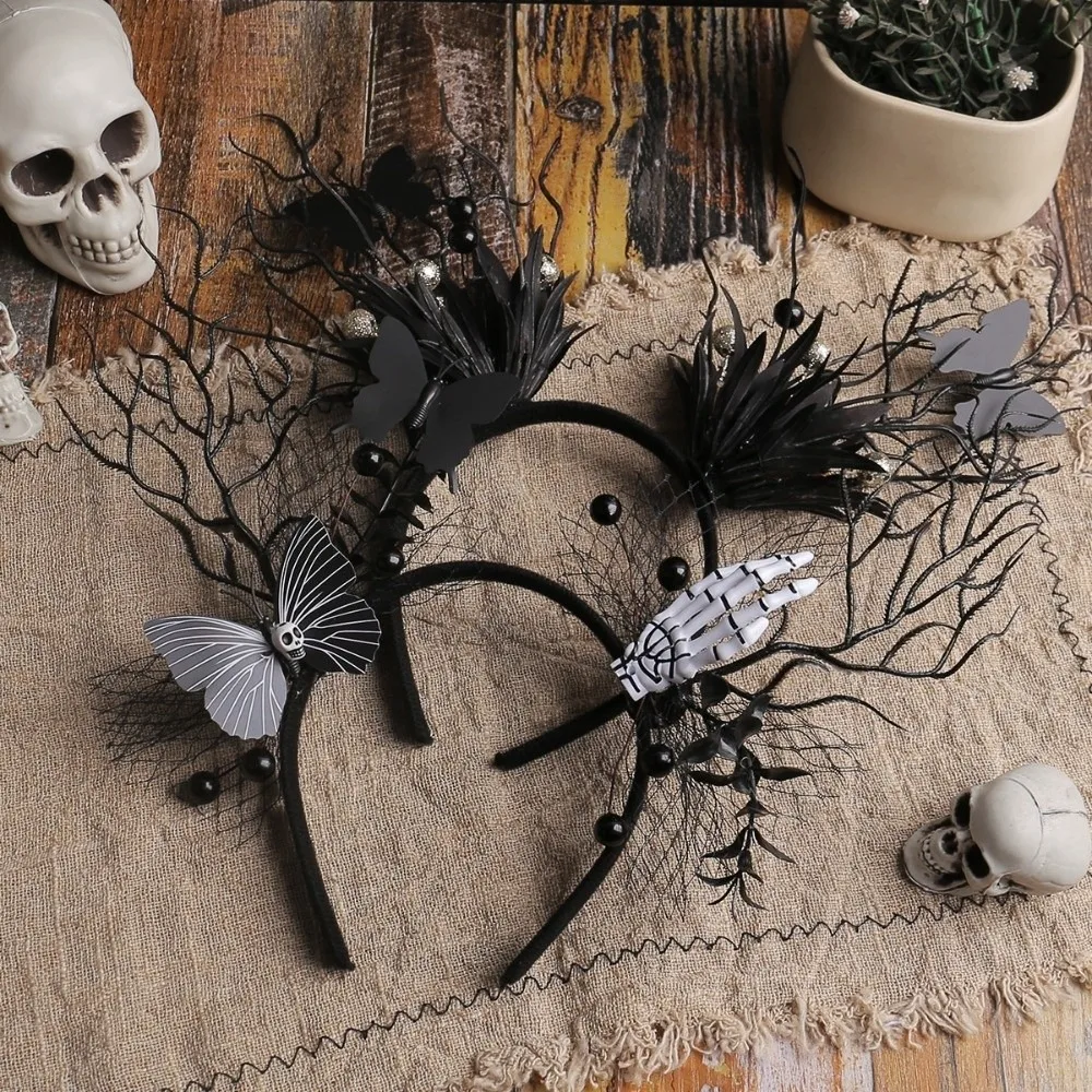 

Halloween Hair Hoop Deer Antlers Branch Headband Dark Butterfly Bat Fun Decor Party Props Women Men Festival Hair Accessories