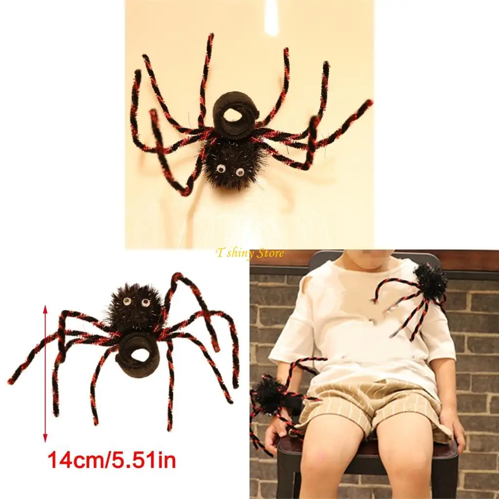 

N58F Halloween Spiders Costume Clasps 3Pcs Pin Wristband Dark Soft Hair Accessory
