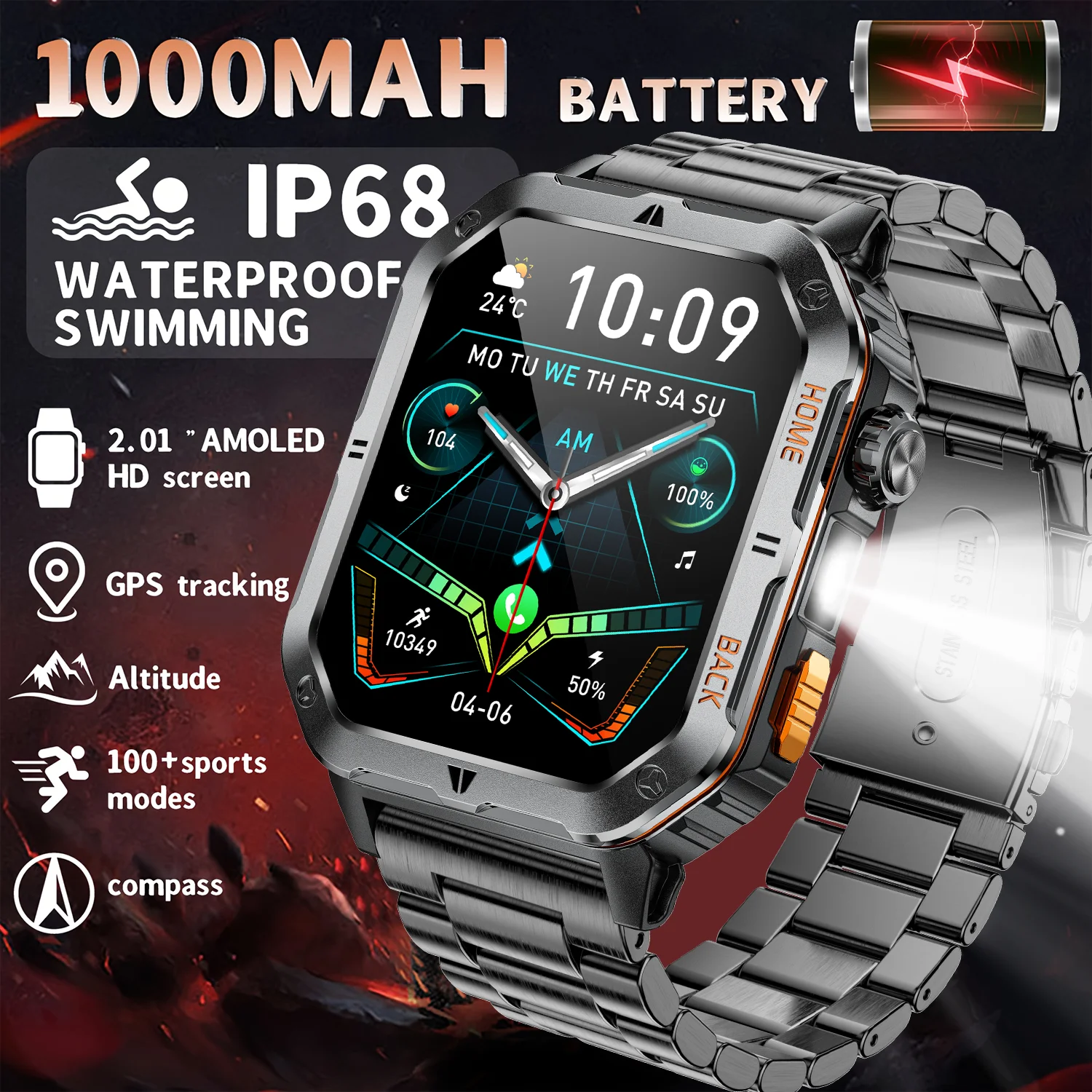 

2025 мужских и женских водонепроницаемых уличных смарт-часов DAORKOW IP68, аккумулятор 1000 мАч, светодиод подходит для IOS и Android.