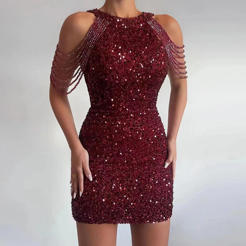 New Year Sequin Dress Women Sexy Bodycon Mini Dresses For Women Elegant Off Shoulder Evening Dress 2023