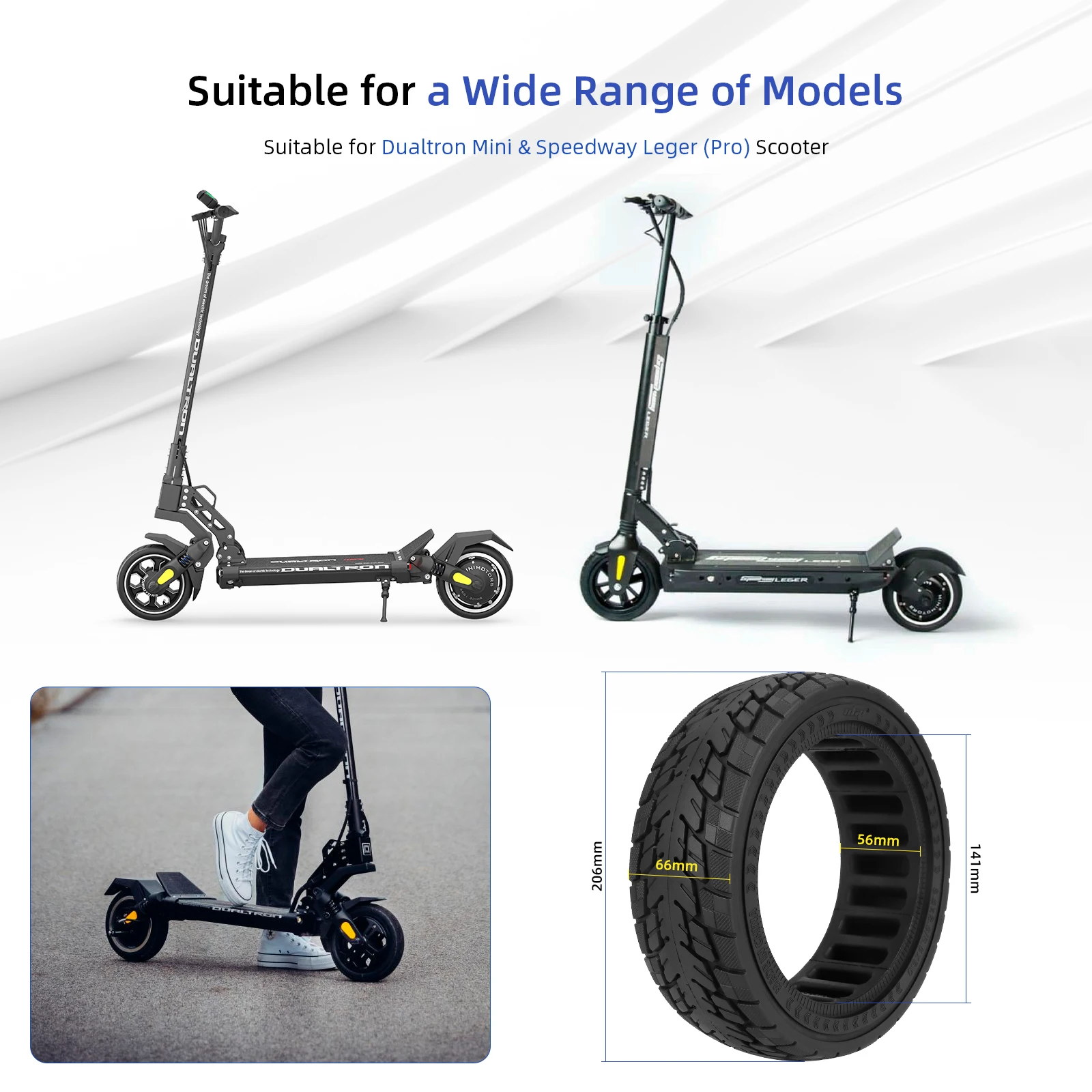 Ulip Electric Scooter Solid Tires 8.5*2.5 Suitable For Dualtron Mini & Speedway Leger (Pro) Rubber Stab-Proof Off-Road Tires