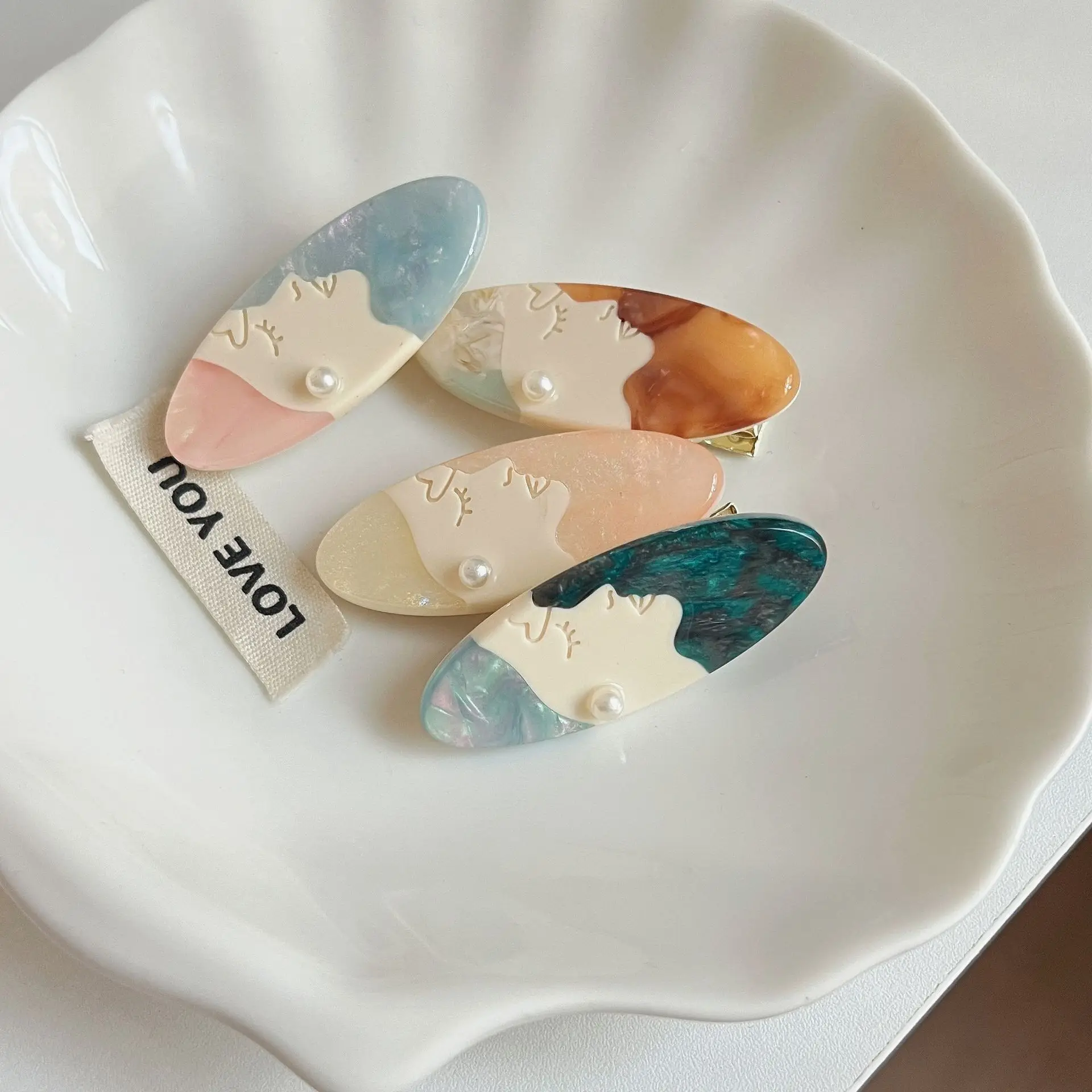 

New Design High-End Summer Duckbill Hair Clip Simple Monet Garden Portrait Acetate Side Bangs Clip Hair Accessories