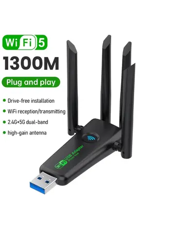 1300Mbps WiFi USB Adapter Dual Band 2.4G/5Ghz Wi-Fi Dongle USB3.0 High-Speed 802.11AC 4-Antennas Wireless Receiver Driver Free