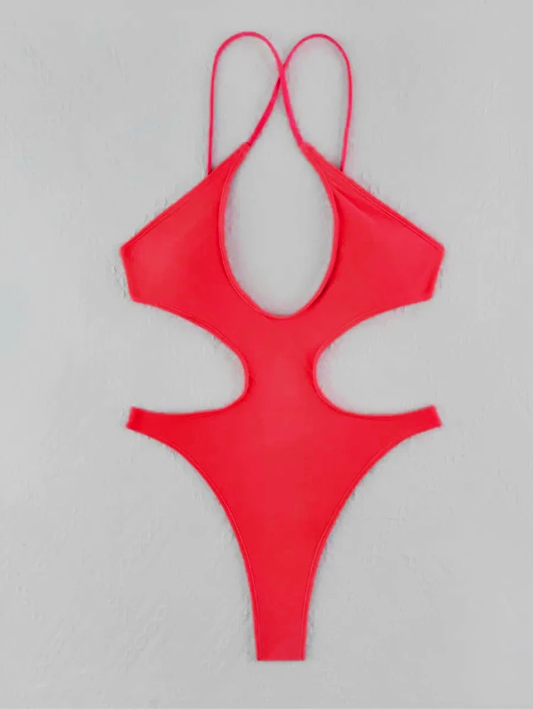 

2024, красный цельный купальник с высоким вырезом, сексуальные стринги, женский купальный костюм, женская летняя пляжная одежда, боди