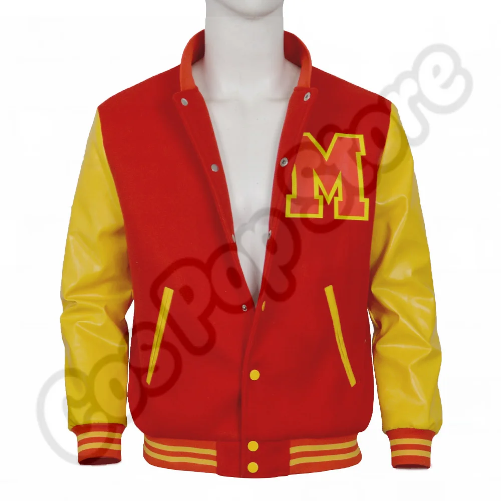 

Мужская красно-желтая куртка-бомбер в стиле ретро с цветовыми блоками, классическая модель для повседневной носки и выступлений