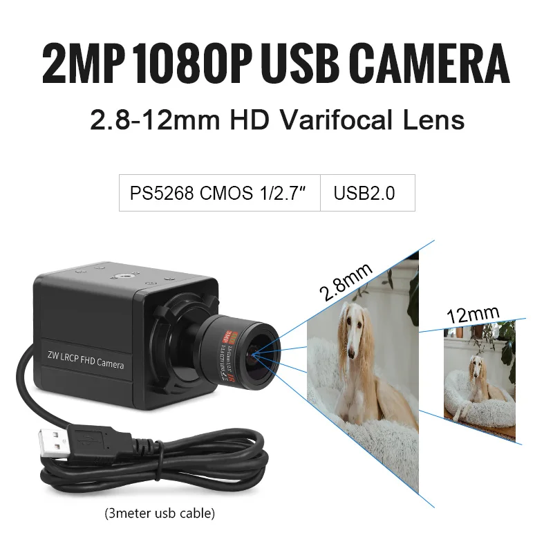 5600 PS5268 1080P USB Camera M12 Varifocal 2.8-12mm Lens CMOS 30fps UVC Webcam Mini HD Camera for Windows Linux Android