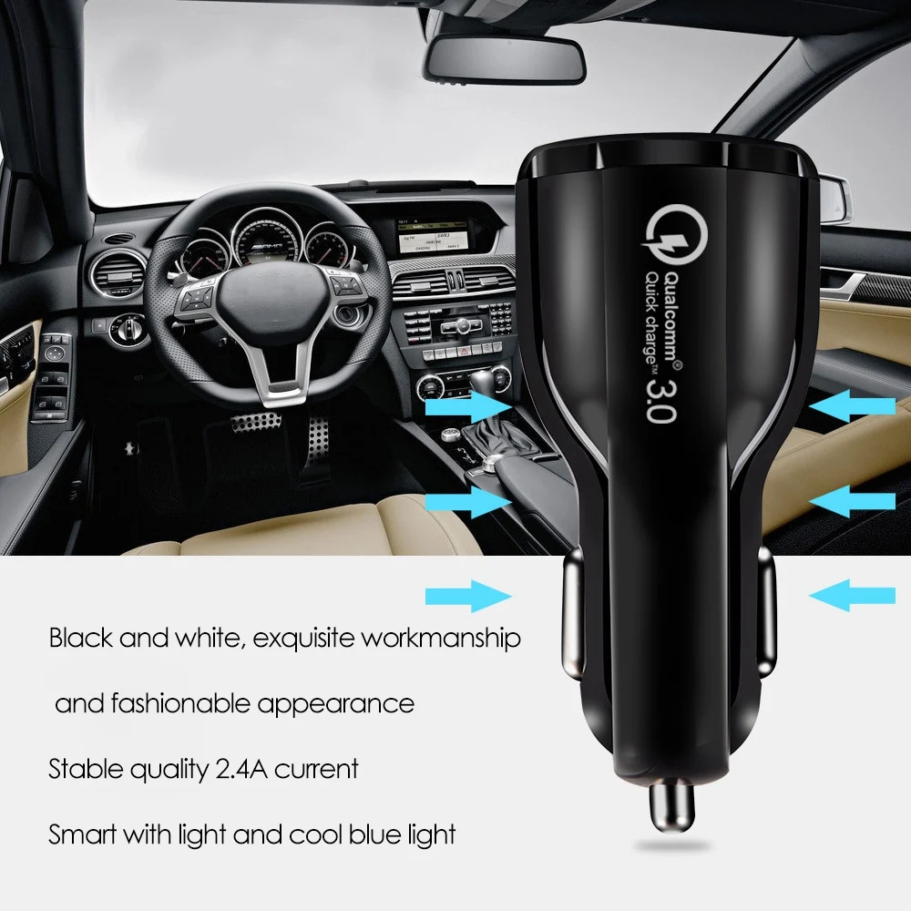 Car Charger Bowling Ball 6A Fast Charge Halo Car Charger Multi-Function Dual USB Car Charger-Black