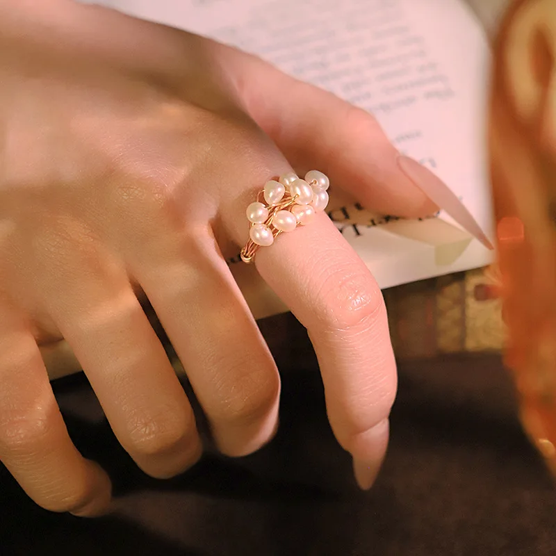 Natural Freshwater Pearl Wound Rings for Women Niche Versatile Tail Rings Charm Jewelry Cocktail Party Rings Finger Open Rings