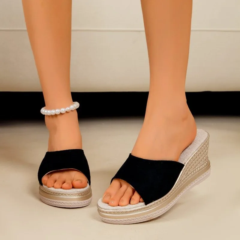 Summer Thick Heel SandalsHigh Heel Slope Heel Outdoor Shoes Waterproof  Slip-On Shoes