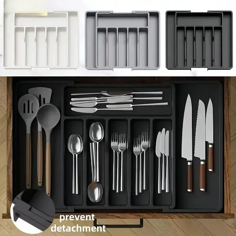 2026 Upgradation Adjustable Flatware Tableware Organizer – Plastic Multifunctional Drawer Organizer for Kitchen Counter Utensils