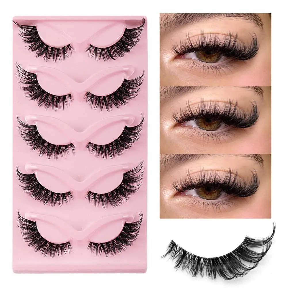 ดูธรรมชาติ Cat-Eye Lashes Wispy ขนตาปลอม 5 คู่หนา Cat Eye Lashes แต่งหน้า Mink Faux Lashes Eyelash EXTENSION