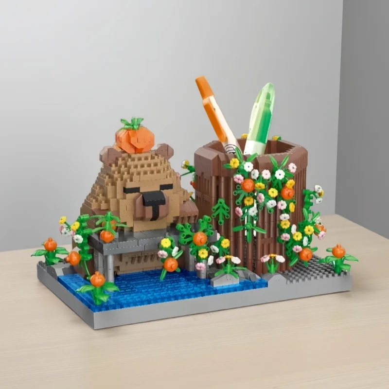 

KNEW BUILT DIY Unique Capybara Pen Holder Micro Mini Building Block Toy-Ideal for Kids' Entertainment,Holiday Gift,Student Use