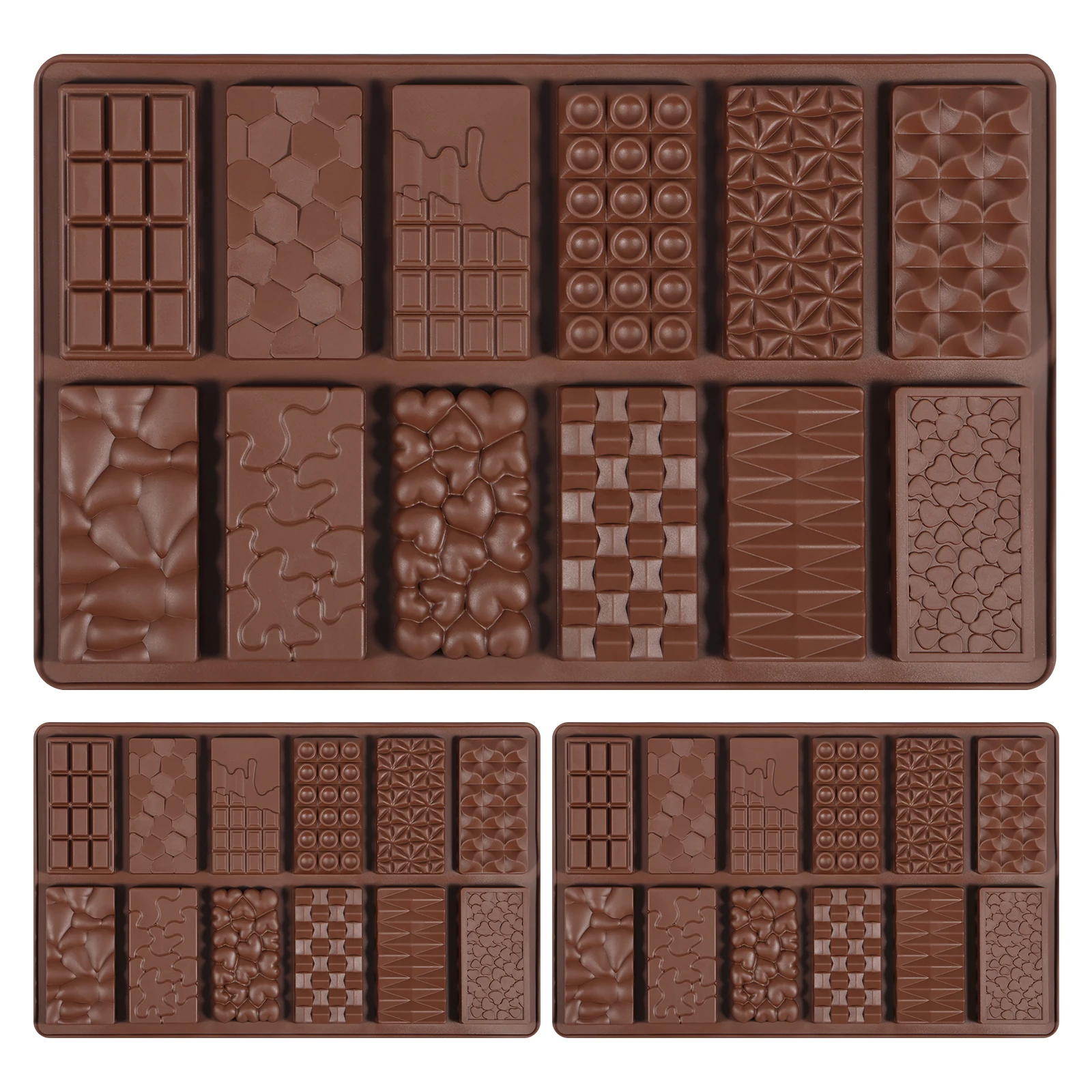 3 件 Chocolate Bar Molds 12 Cavity Break Apart Chocolate Molds Food Grade Silicone Chocolate Molds Non Stick Candy Bar Molds