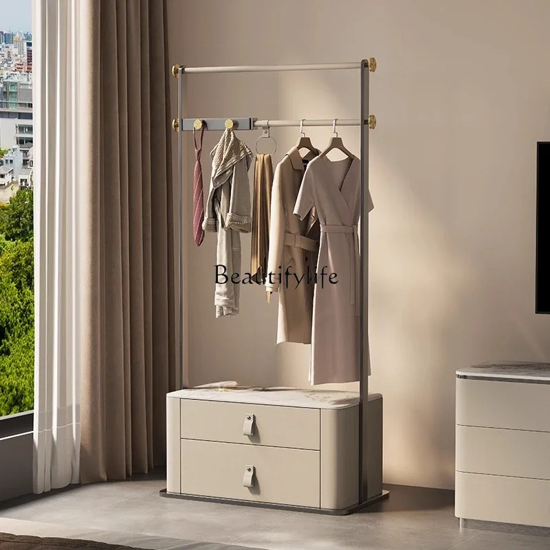 

yj5Minimalist Luxury Coat Rack High-End Bedside Table Leather Floor-Standing Italian Style Chest of Drawers Integrated