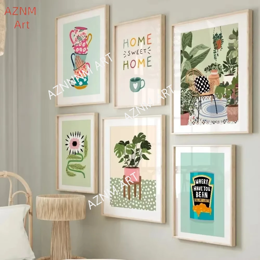Tropical Plants Pizza Coffee Cup Food Posters Wall Art Canvas Painting Boho Kitchen Living Room Decor
