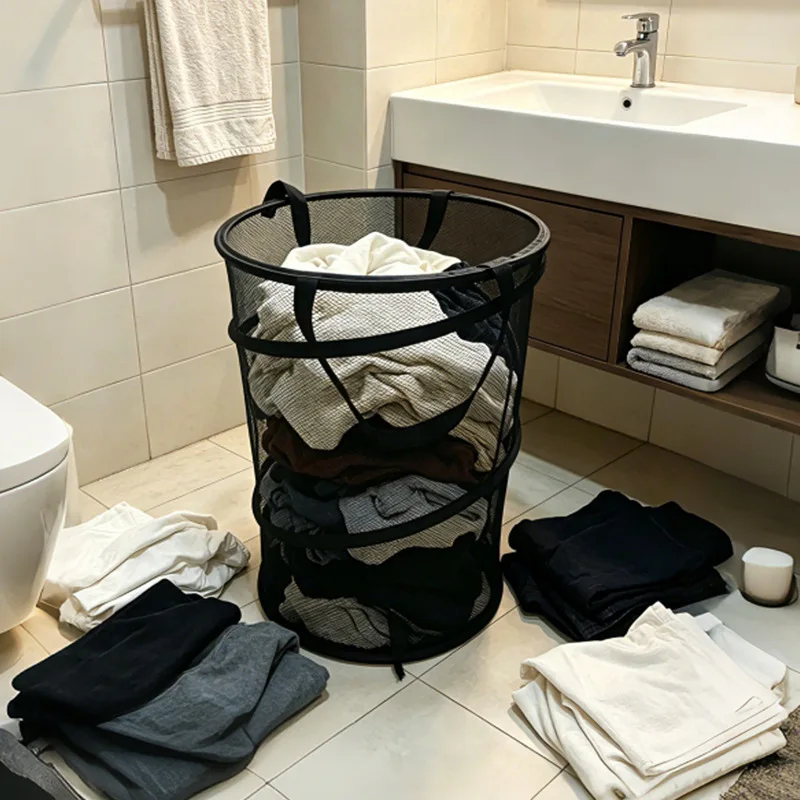 Large Collapsible Laundry Hamper,Capacity Foldable Dirty Clothes Basket with Handles, Mesh Storage Bin for Bedroom Bathroom Dorm