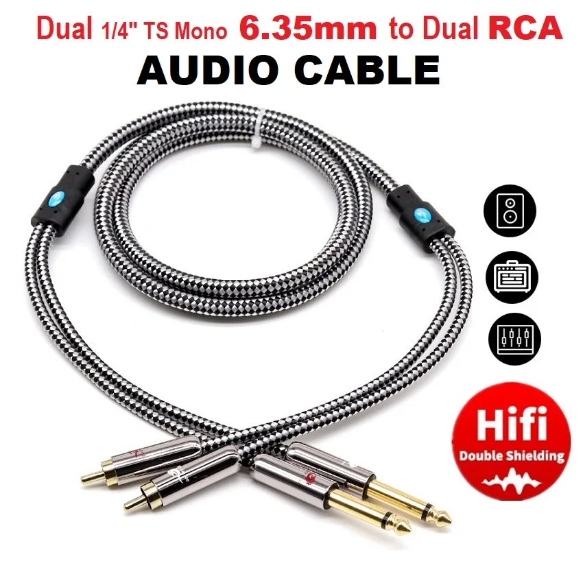 

Hifi 2x RCA Male to Dual 1/4 inch TS Mono Male 6.35mm Jack Audio Cable for Amplifier Mixer Consoles Speaker OFC Shielded Cords